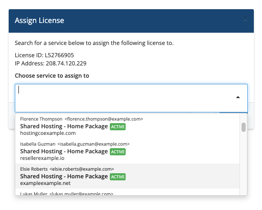 Assigning licenses in the cPanel Licensing addon