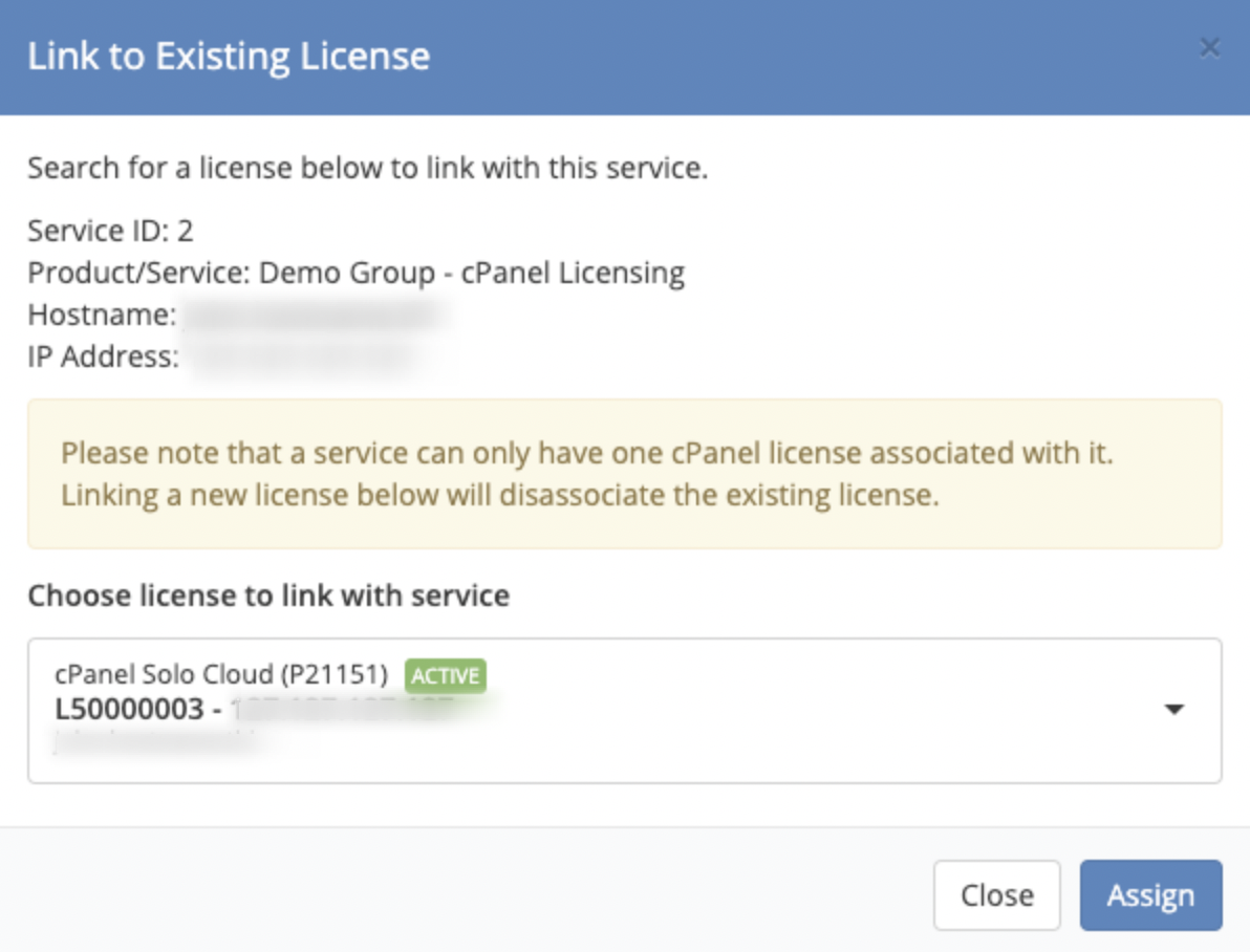 Linking licenses in the cPanel Licensing addon
