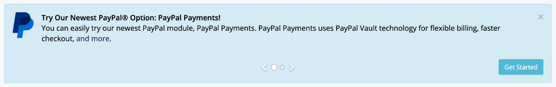 A banner for PayPal Payments activation.