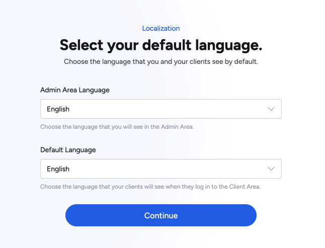 Selecting a Default Language setting in the Getting Started Wizard.