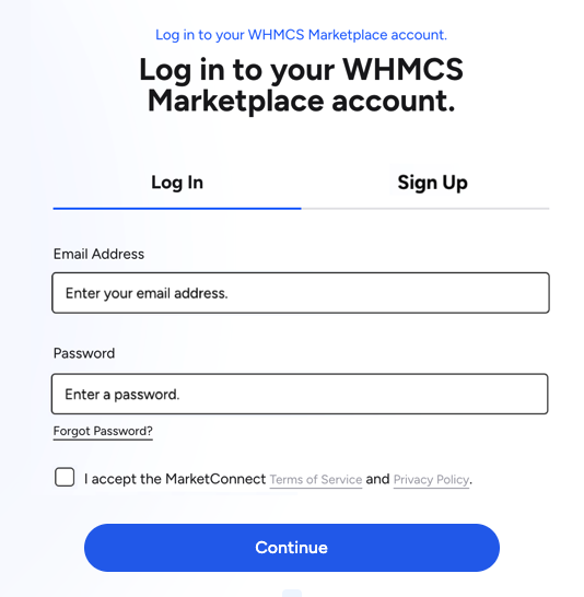 Logging in to MarketConnect in the Getting Started Wizard.