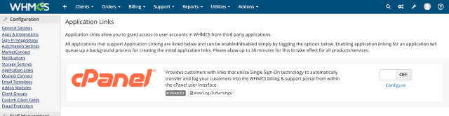 Configuring Application Links with cPanel Off