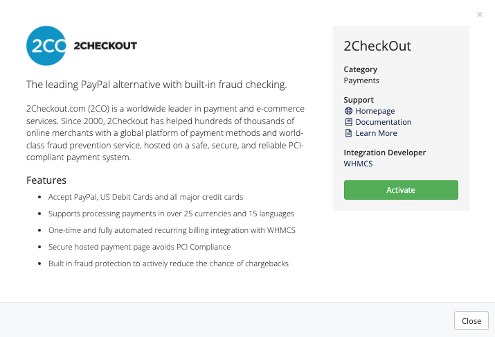 Activating 2CheckOut