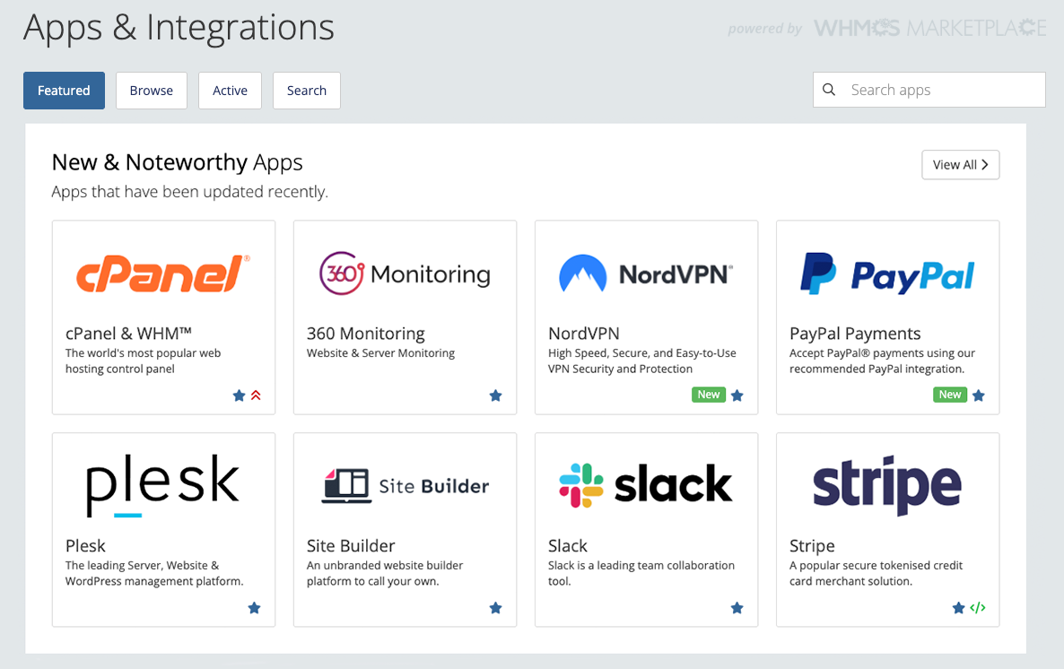 Apps & Integrations in the WHMCS Admin Area