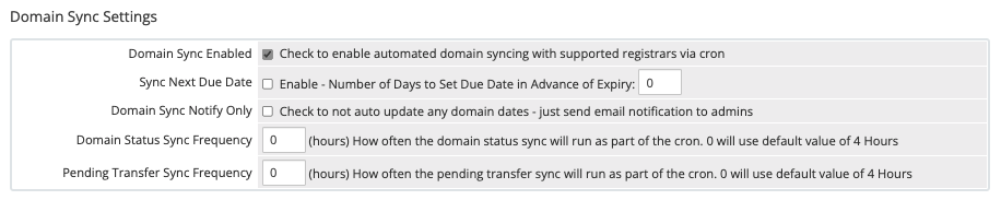 The Domain Sync Settings section in Automation Settings
