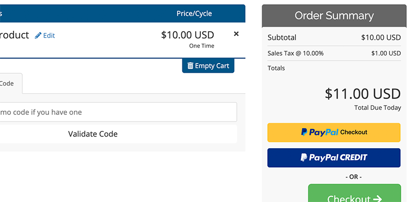 PayPal Checkout buttons in the Shopping Cart