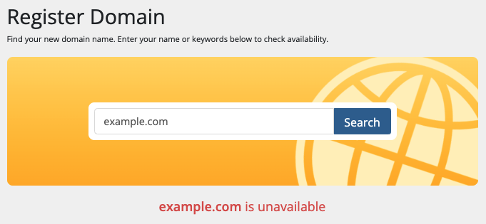 A premium domain is unavailable in the Client Area