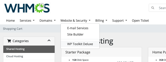 WP Toolkit in the Client Area Website & Security menu