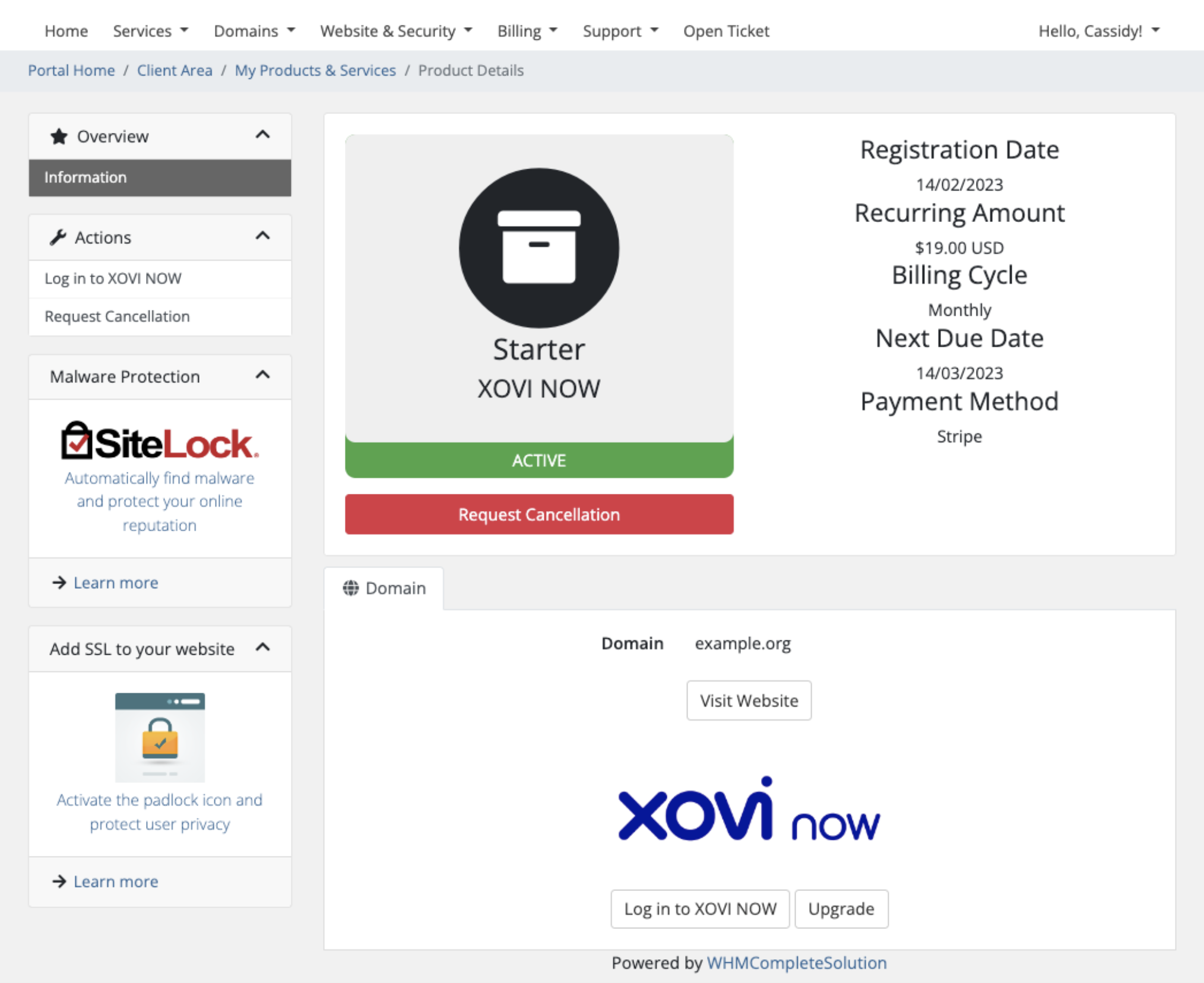 Log in to XOVI NOW in the Client Area