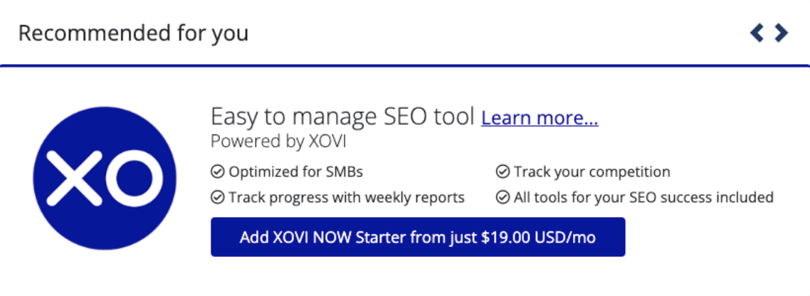 XOVI NOW promotion in the Client Area