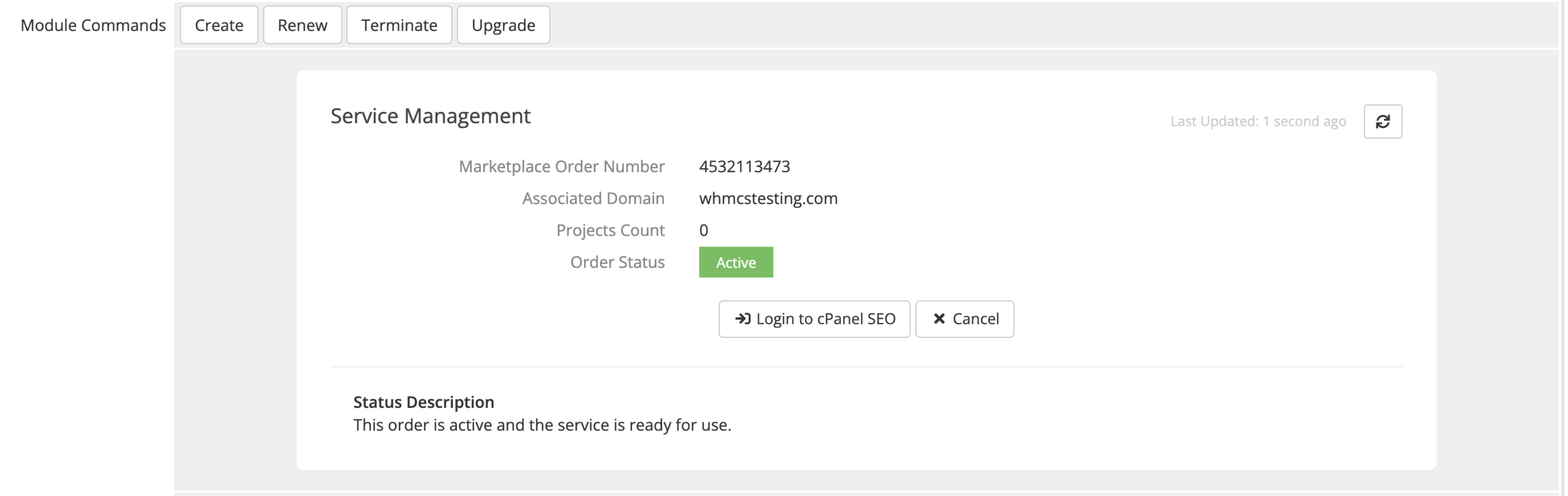 cPanel SEO actions in the client profile