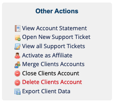 The Other Actions section of the Summary tab in the Client Profile