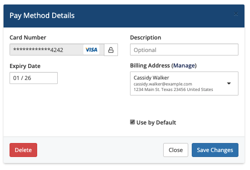 Managing a payment method in the Summary tab