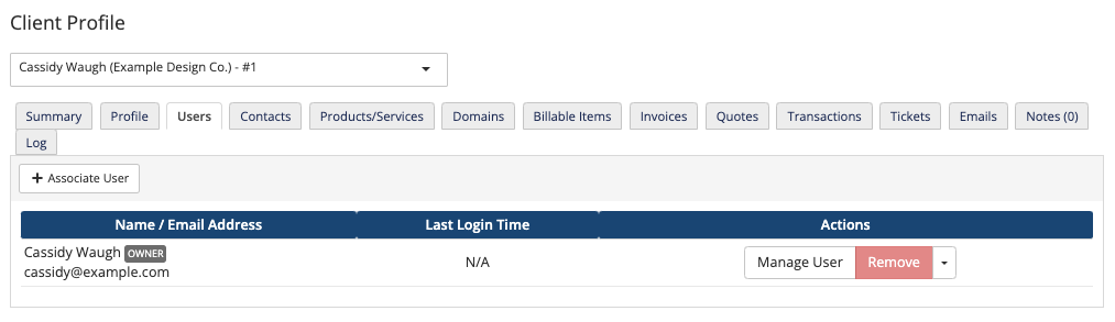 The Users tab in the Admin Area