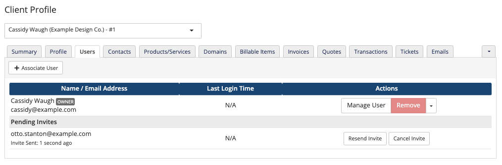 The Users tab in the Admin Area