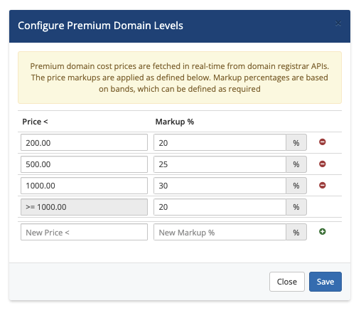 Configuring pricing for premium domains in Domain Pricing