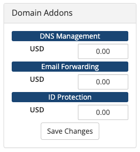 Setting prices for domain addons in Domain Pricing