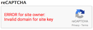 A Google reCAPTCHA Invalid Site Key error.