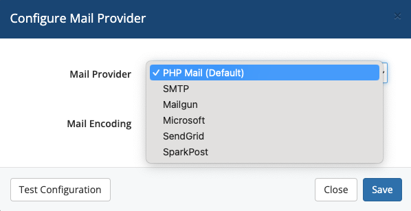 The Mail Providers setting in General Settings