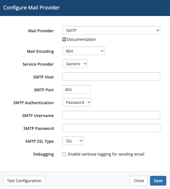 Configuring a Mail Provider in WHMCS