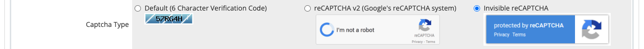 Selecting Invisible reCAPTCHA