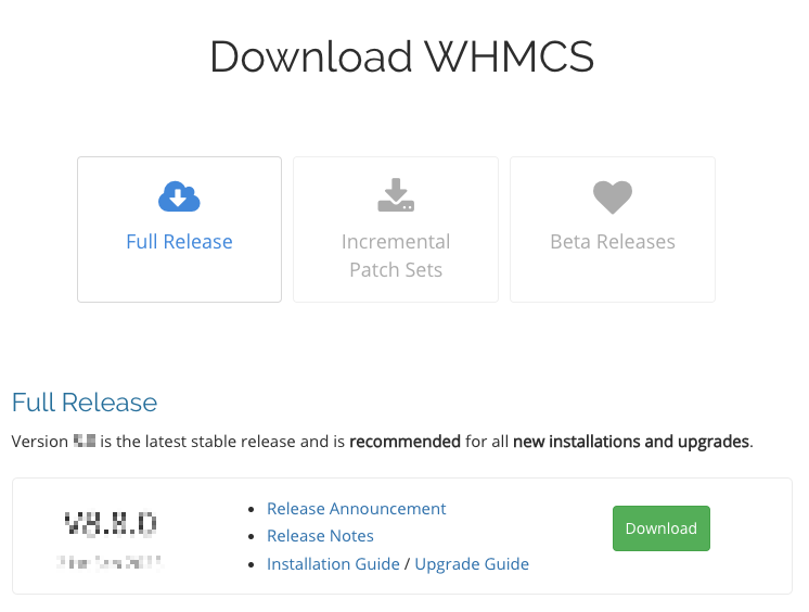 Downloading the latest Full Release version for WHMCS