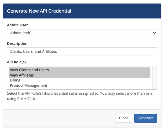 Generating new API credentials