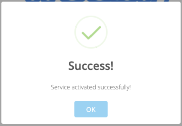 The Success message after activating a MarketConnect product