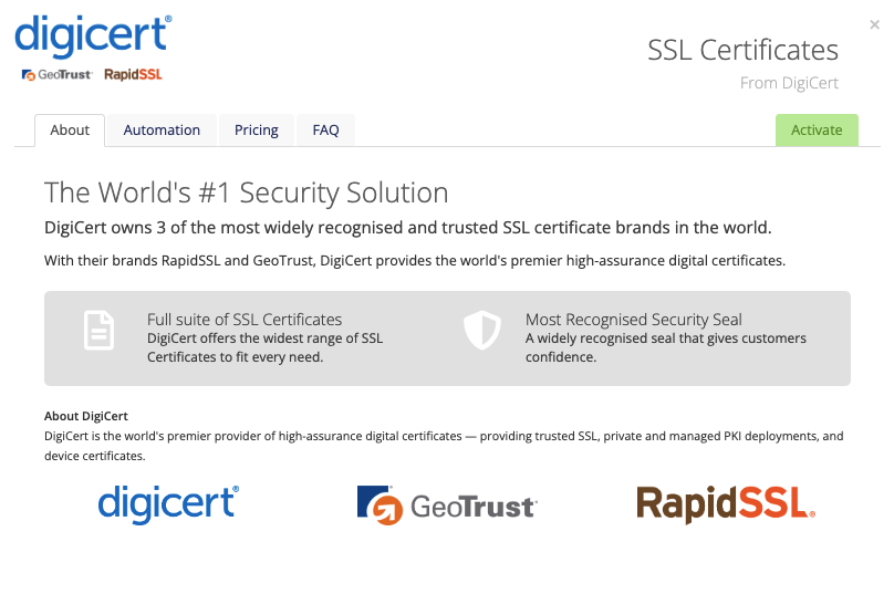 DigiCert SSL Certificates in MarketConnect