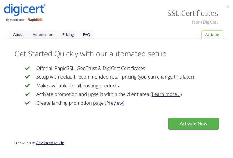 Activating SSL certificate sales through MarketConnect