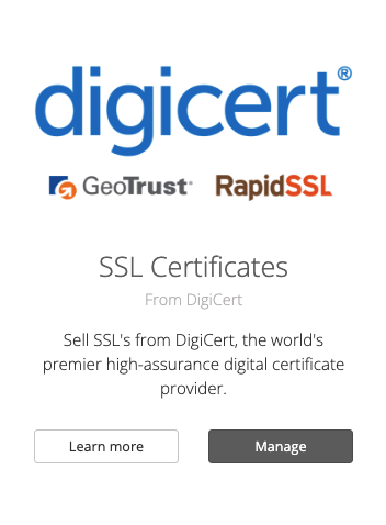 The Manage option for DigiCert in MarketConnect