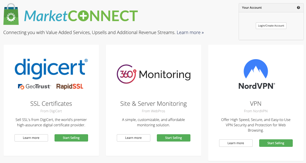 MarketConnect in the Admin Area