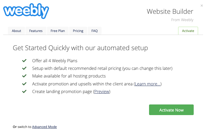 Activating Weebly through MarketConnect