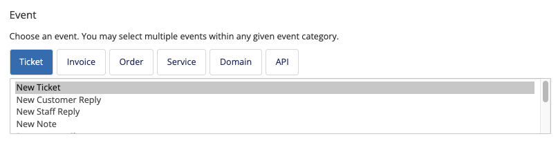 Selecting an event for a notification.