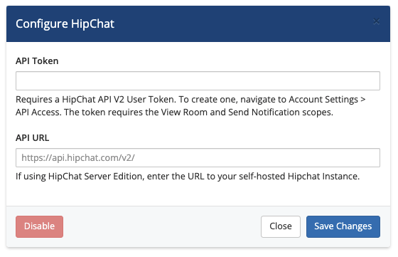 Configuring notifications in HipChat.
