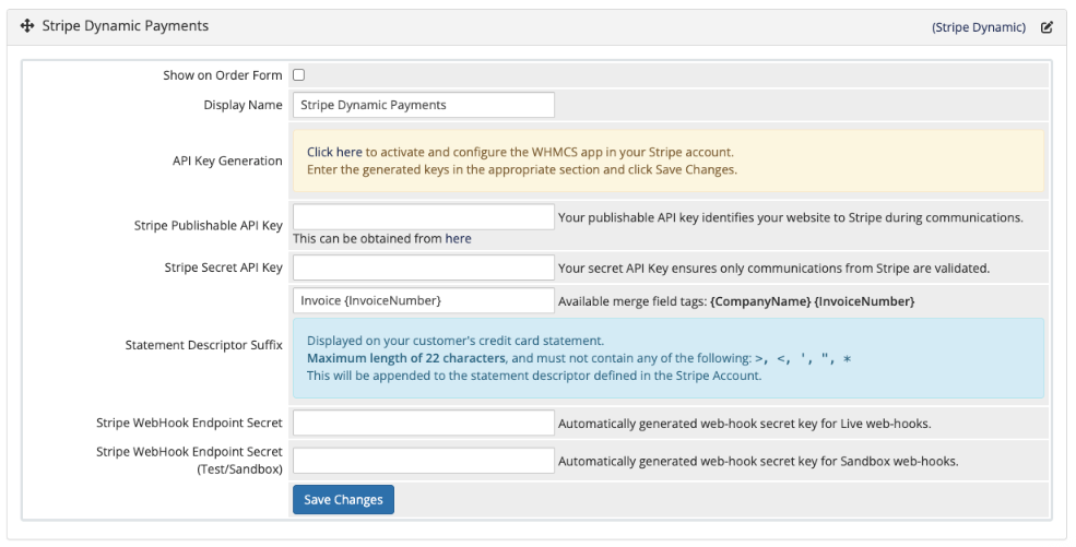 Stripe Dynamic Payments during checkout in WHMCS 9.0.3.