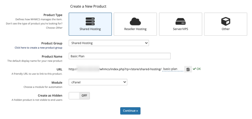 Creating a Shared Hosting product