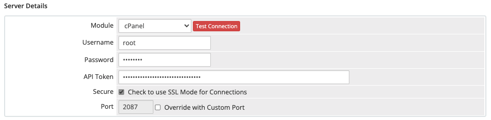 Port configuration for a cPanel server