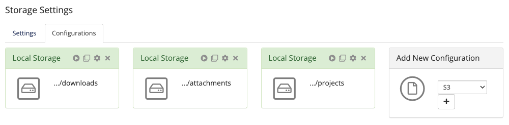 The Configurations tab in Storage Settings