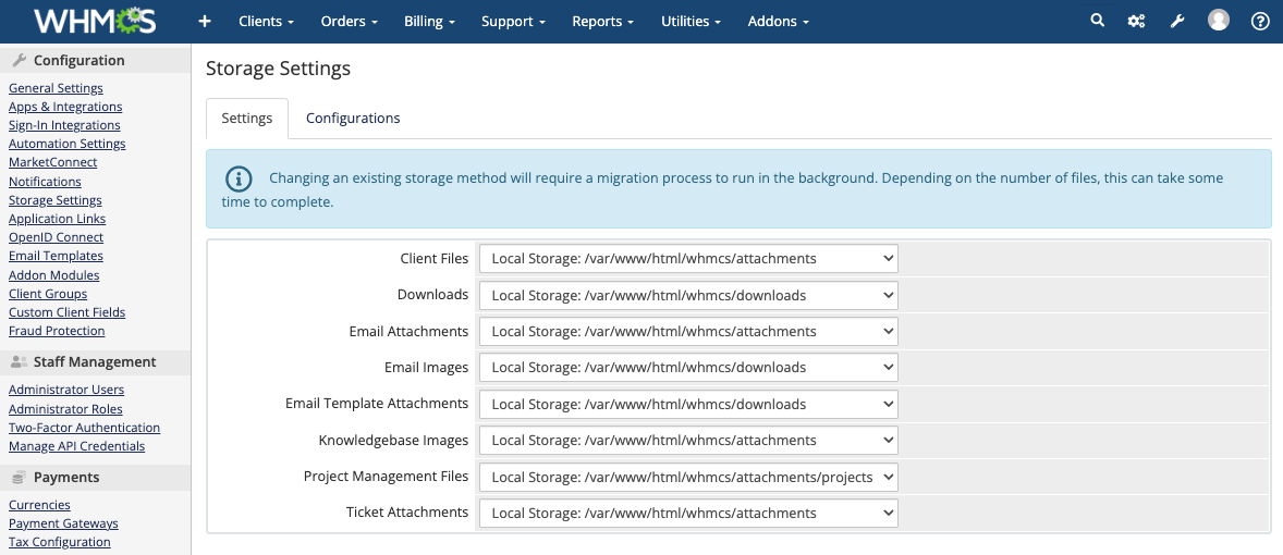 Storage Settings