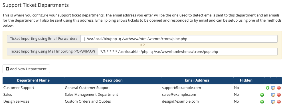 Support Departments in the Admin Area.