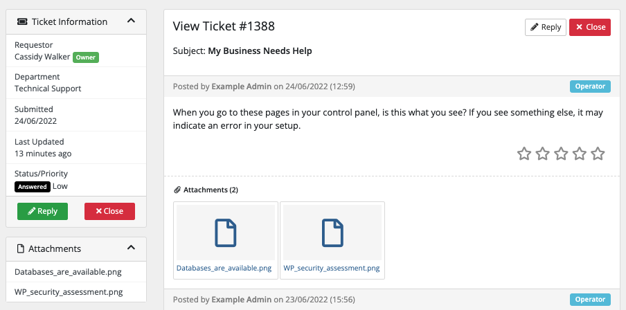 Thumbnail attachments in a ticket