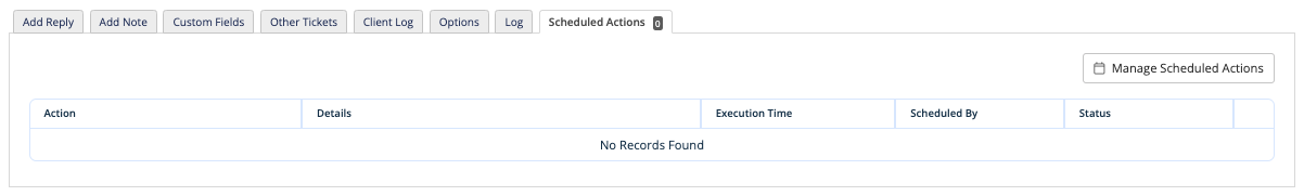 The Scheduled Actions tab with no scheduled actions