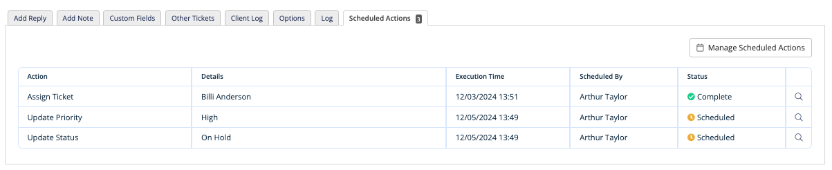 The Scheduled Actions tab