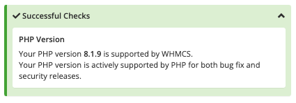 Successful PHP 8.1 checks in System Health