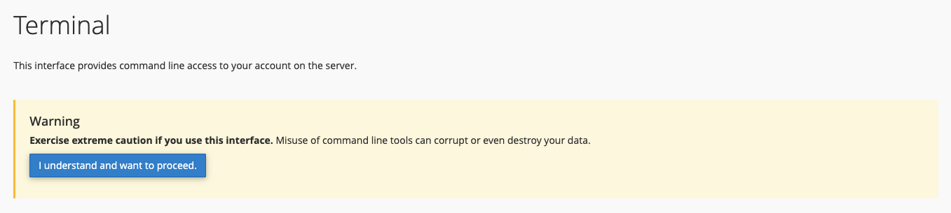 The Terminal interface in cPanel.