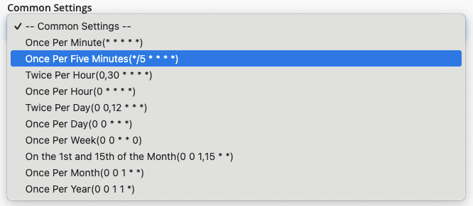 The Common Settings menu.