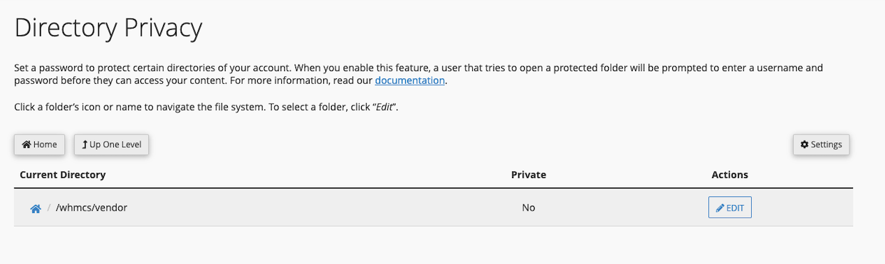 The Directory Privacy interface in cPanel.