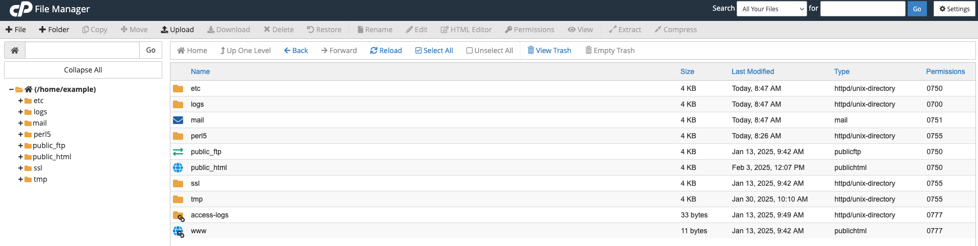 The File Manager interface in WHM.