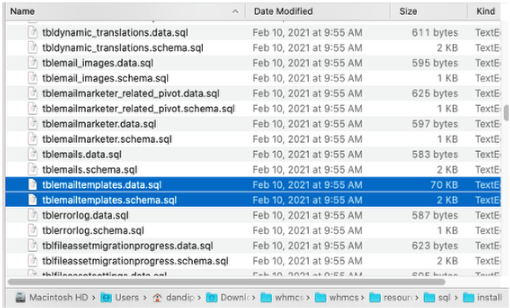 Database files in the full release folder